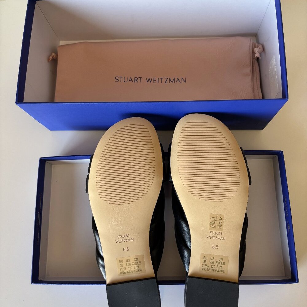 Stuart Weitzman Size 5.5 B Black Crossover Flat Slide New in Box Black Leather - Picture 7 of 10